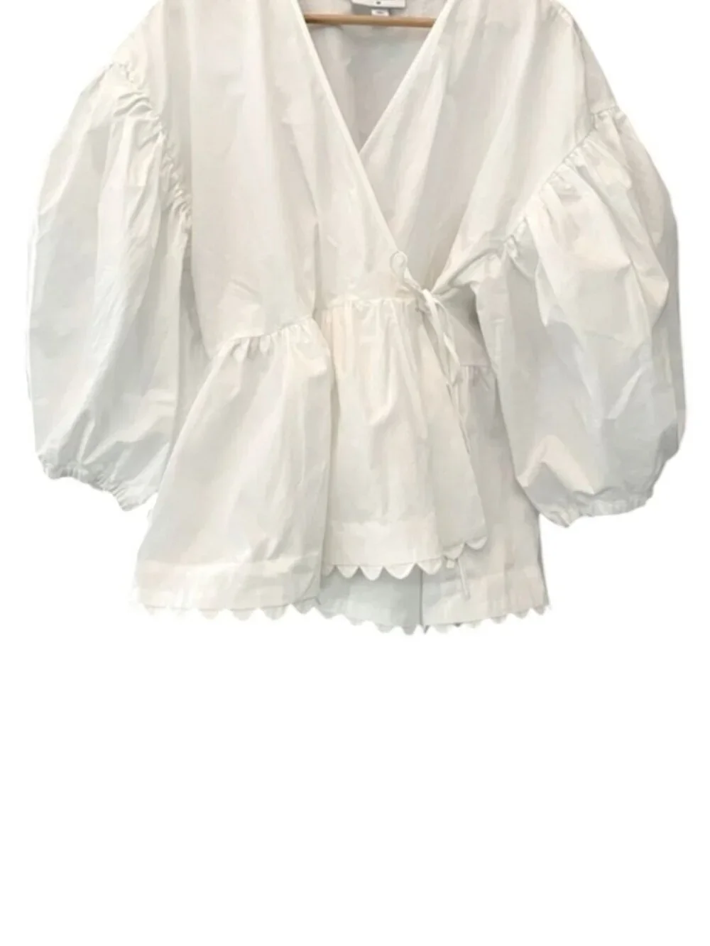 Kika Vargas 3XL Target White Puff Sleeve Wrap Scallop Edge Blouse Summer Cotton - Picture 1 of 11